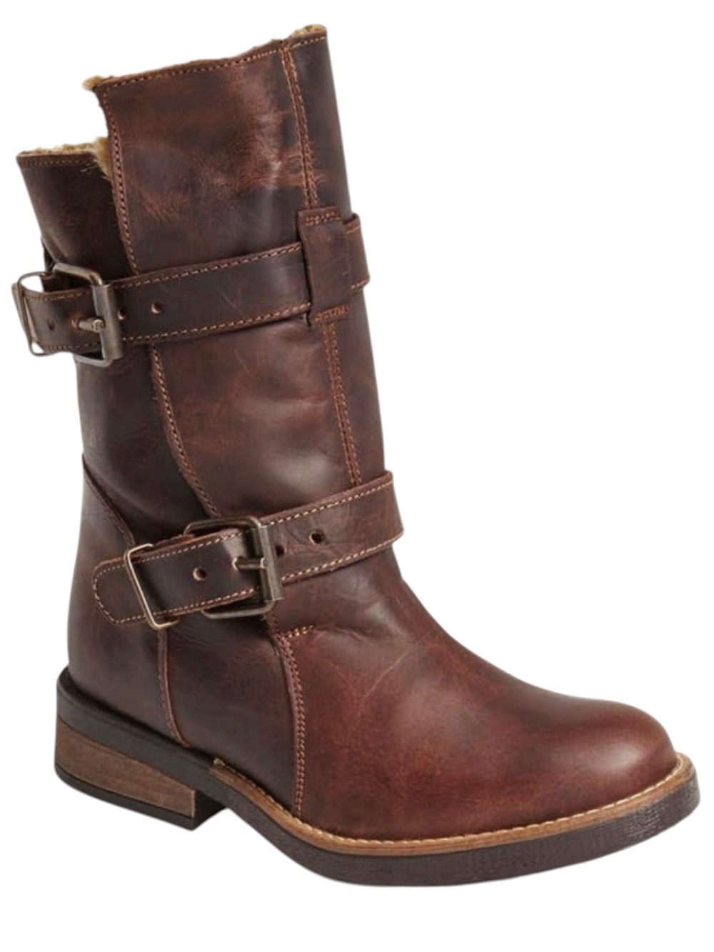 {Steve Madden} Caveat Distressed Leather Buckle Biker Boots